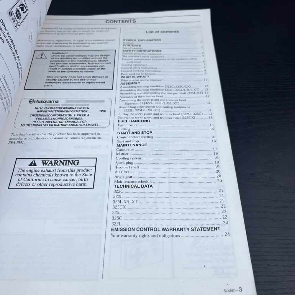 Vintage Husqvarna 322C 322L 325-X Operator's Manual OEM Trimmer Guide